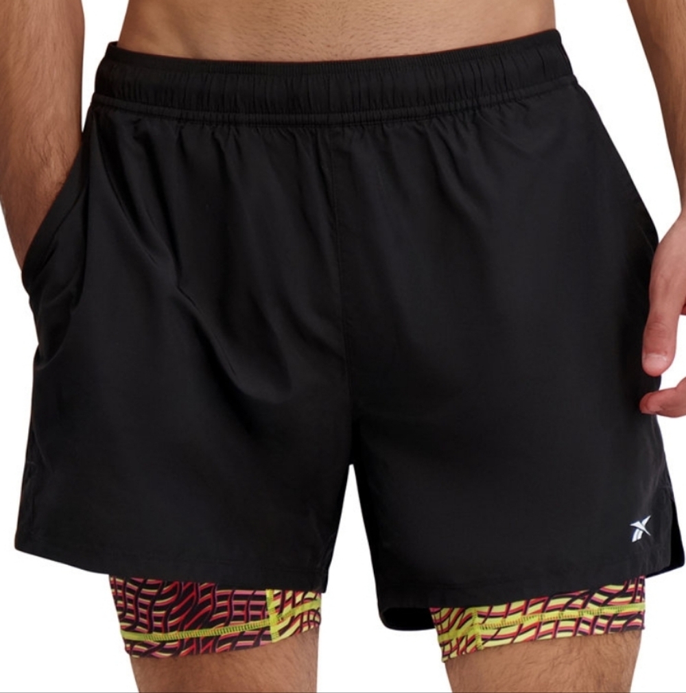 Reebok Men's Black and Yellow Athletic Shorts
